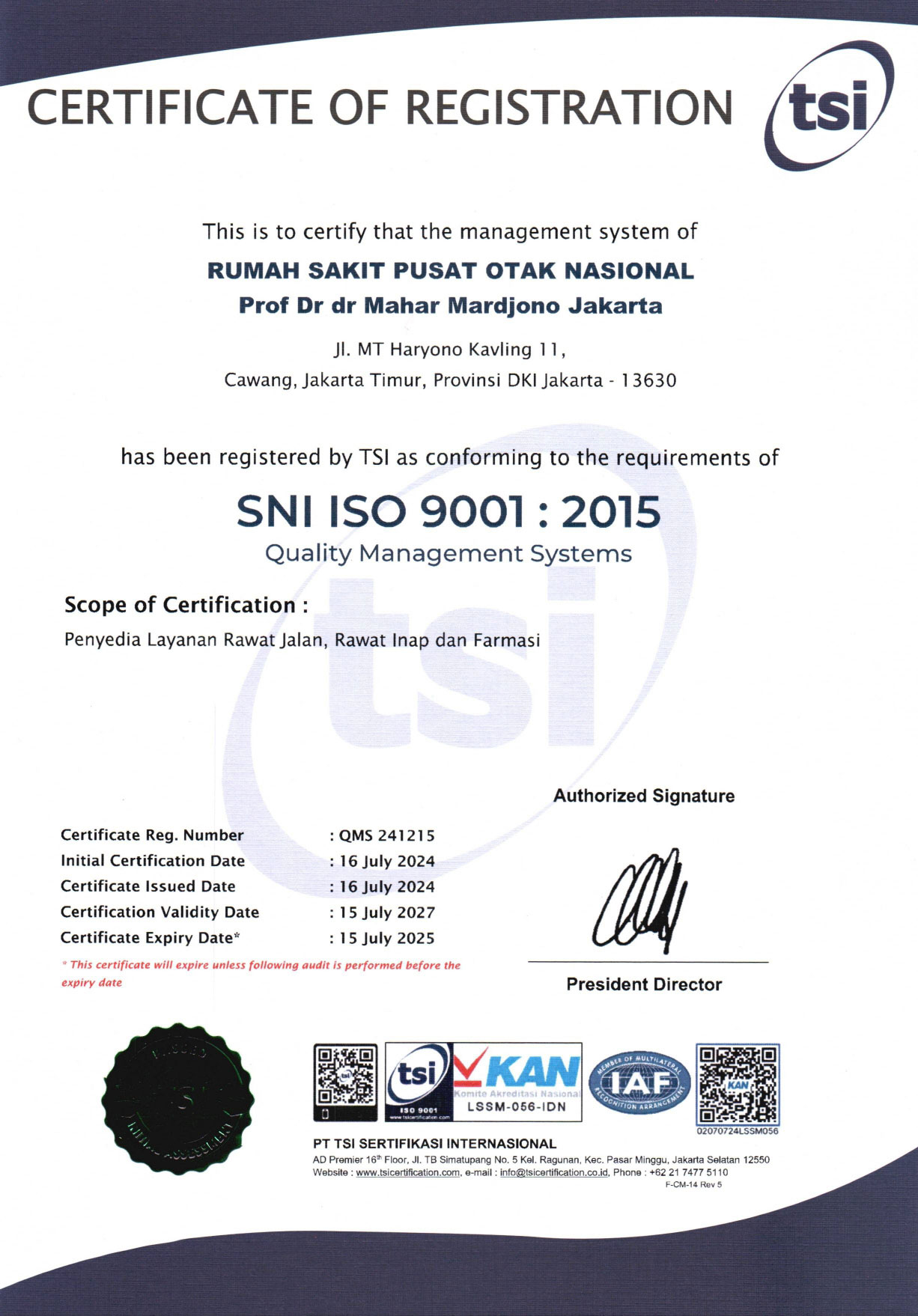 Piagam "Quality Management Systems, ISO 9001:2015"